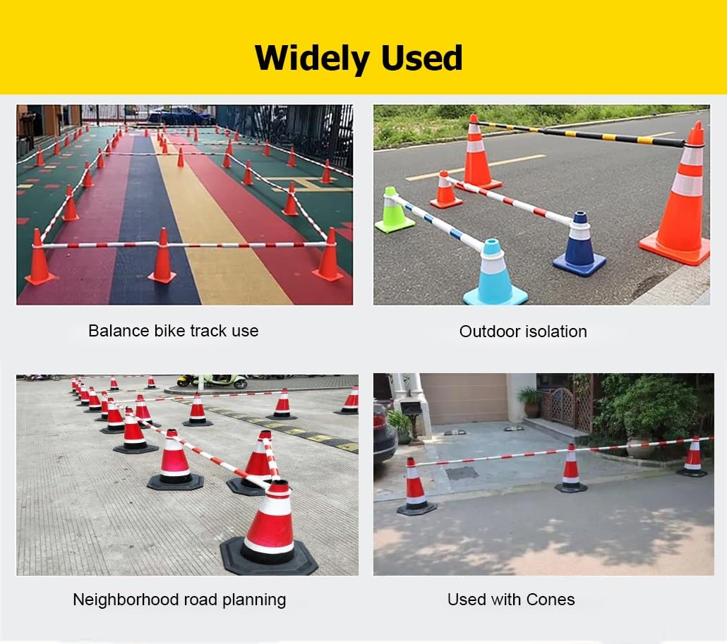 Paquete de 6 Barras Extensibles para Conos de tráfico, de 1,25 a 2 Metros, barreras de Seguridad Ligeras para Obras Viales, Cinta de Advertencia Plegable Verde y Blanca.