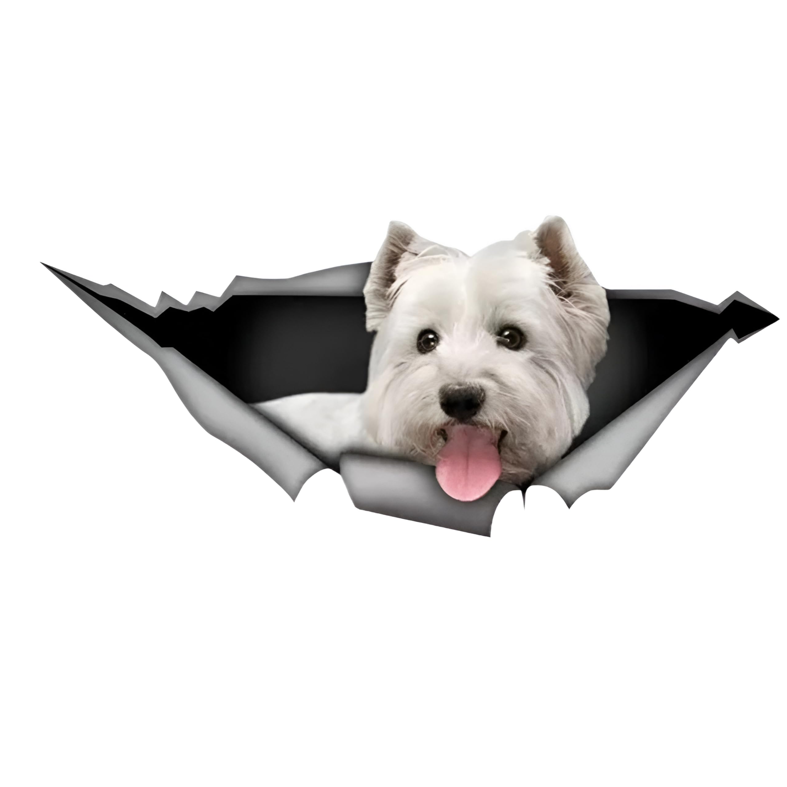 Autoaufkleber 22cm(8.7 Inch) West Highland White Terrier Aufkleber Lustig 3D Zerrissen Reflektierende Autoaufkleber Lustig Haushund Wasserdichte Aufkleber für Laptop Kühlschrank Dekoration
