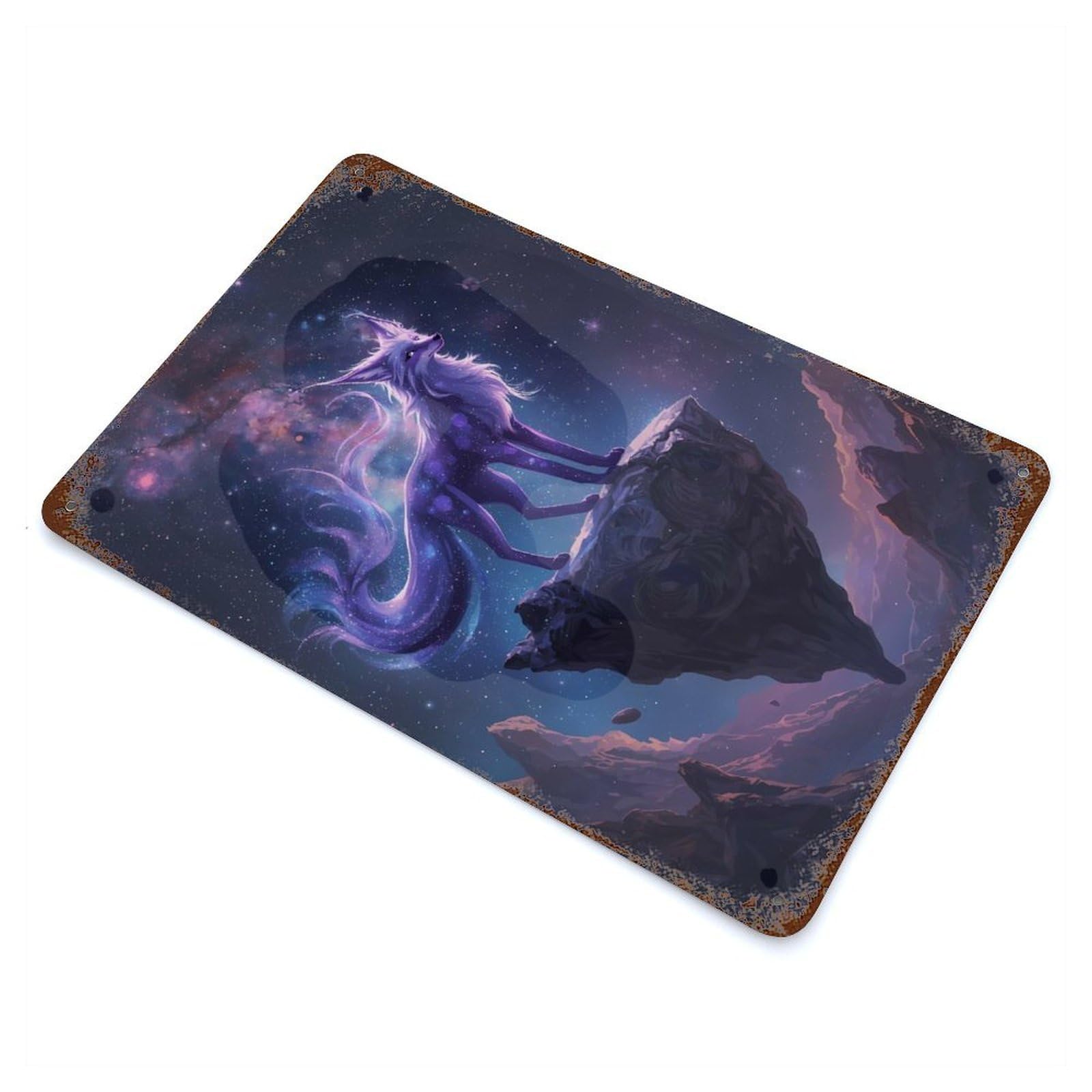 Celestial Fox on Floating Island Rusty Metal Tin Sign 11.8"x7.9", Farmhouse Wall Decor for Farmhouse, Kitchen And Entryway Decor