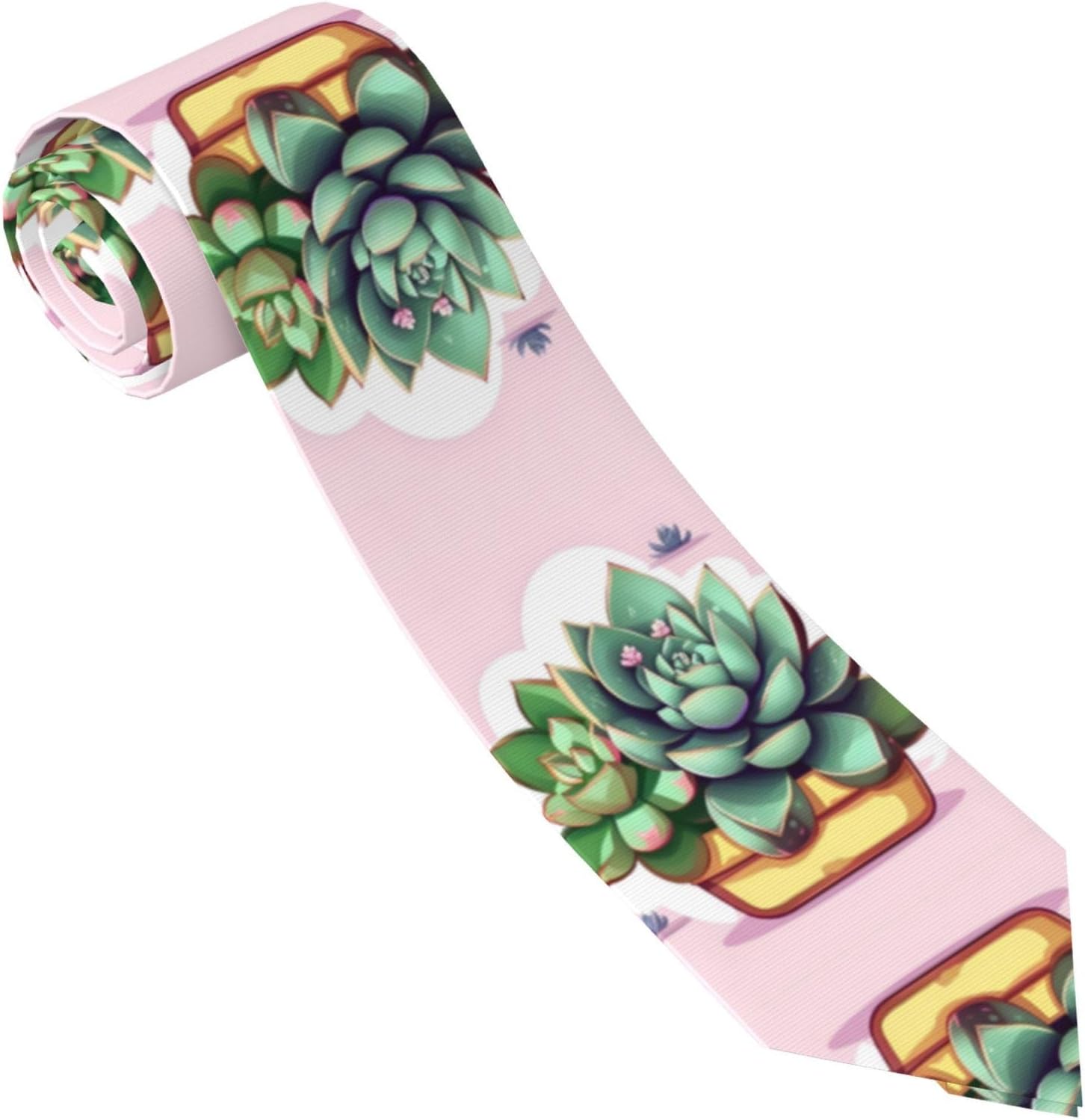 WZYCWBAdult men's suit tie, 3.1-inch daily printed tie, wedding, banquet, business, daily, party Cartoon Succulents pattern