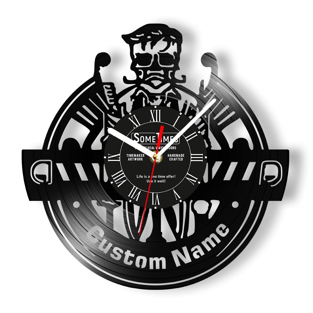 The Geeky Days Barber Shop Wall Clock Custom Barber Name, Hairdresser Gifts Wall Clock Hair Stylist Barber Tools Vinyl Record Wall Watch Clock Silent