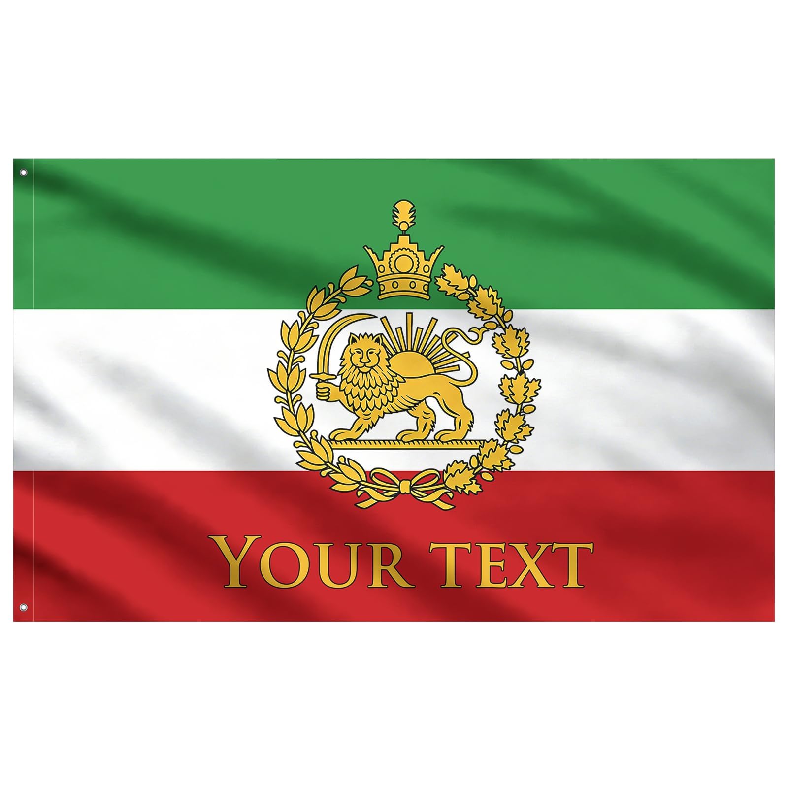 Custom Old Historic Iran Flag with Text-Custom Old Iran Persia Lion Sun Flag for Room,Dorm Decor,Outside,Garden,Former Iranian Banner,Persia Historic Iranian Revolution Flags