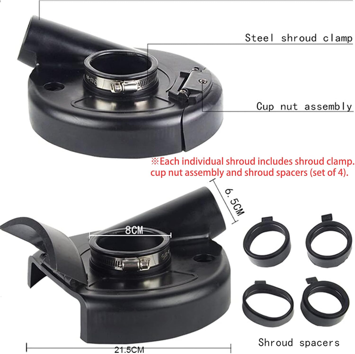 Dust Shroud Angle Grinder 7 Inch Dustless Vacuum Universal Surface Cover with 4pcs Locating Ring,for Concrete Stone Granite