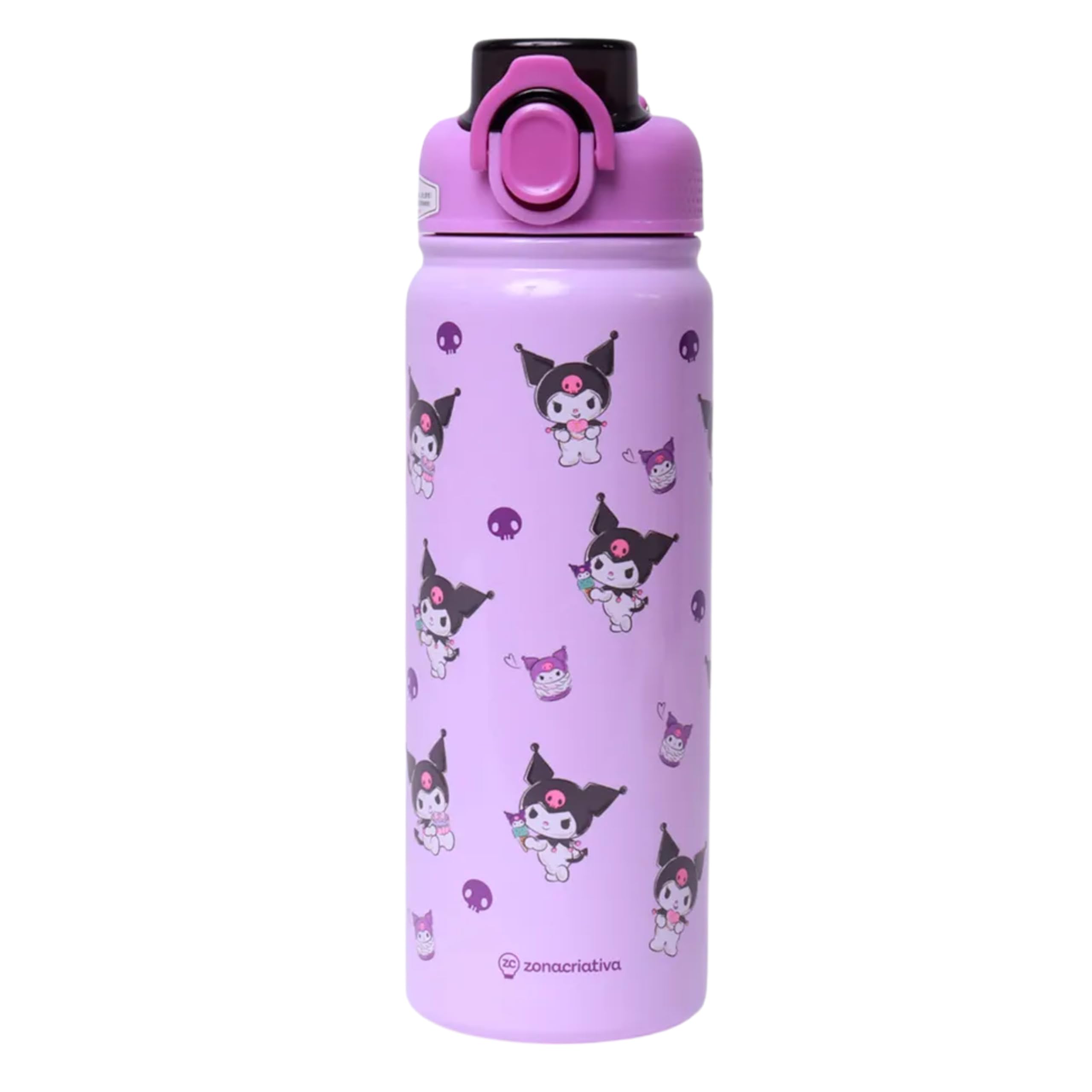 Zona Criativa – Garrafa Galaxy 650ml Kuromi | Mantém a Temperatura, Tampa Rosqueável, Canudo e Alça – Compacta e Divertida para o Dia a Dia - Kuromi