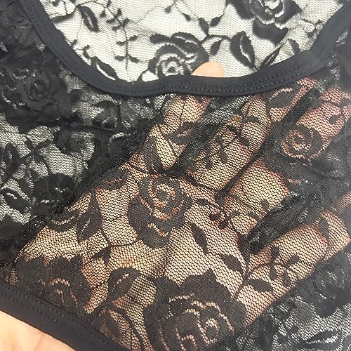 Men's Sissy Lace Floral Mesh Sleeveless Muscle Fitted Vest T-Shirt See Through Half Top Undershirt3