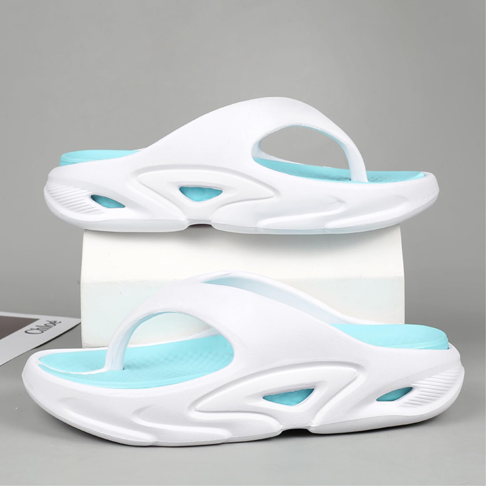 Sandalias Hombres Negro Neón Verde Hueco Plataforma Chanclas, Deporte Corte Antideslizante Eva Tanga Sandalias, Luz Acolchada Rápida Seca Playa De Verano-Black Orange-36-37