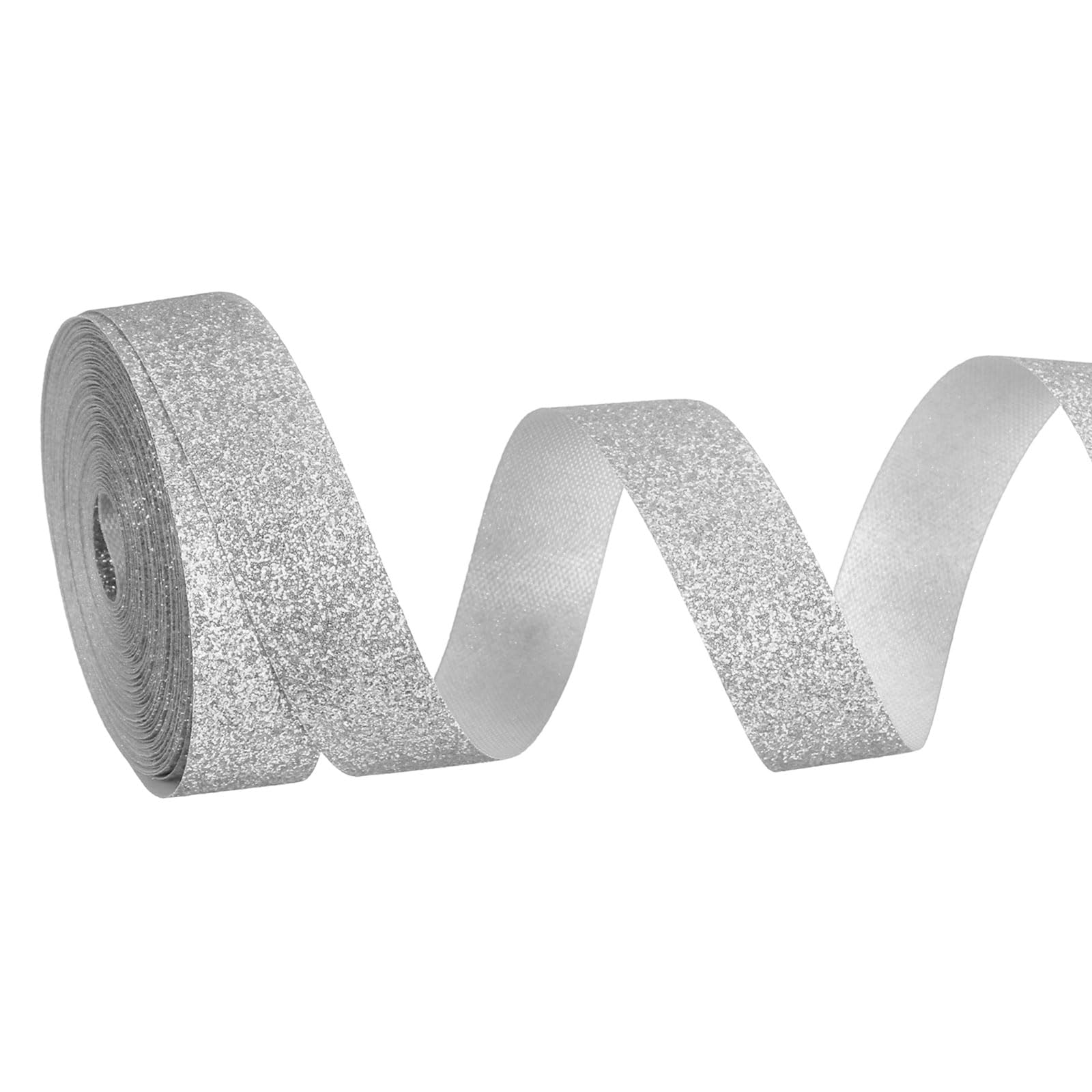 PATIKIL Metallic Glitter Ribbon Roll, 15mm x 9m Sparkly Ribbon Single Sided Cut Edge Gift Wrapping Fabric Rolls for DIY Crafts Wedding Bouquet Party Christmas Decor, Light Gray