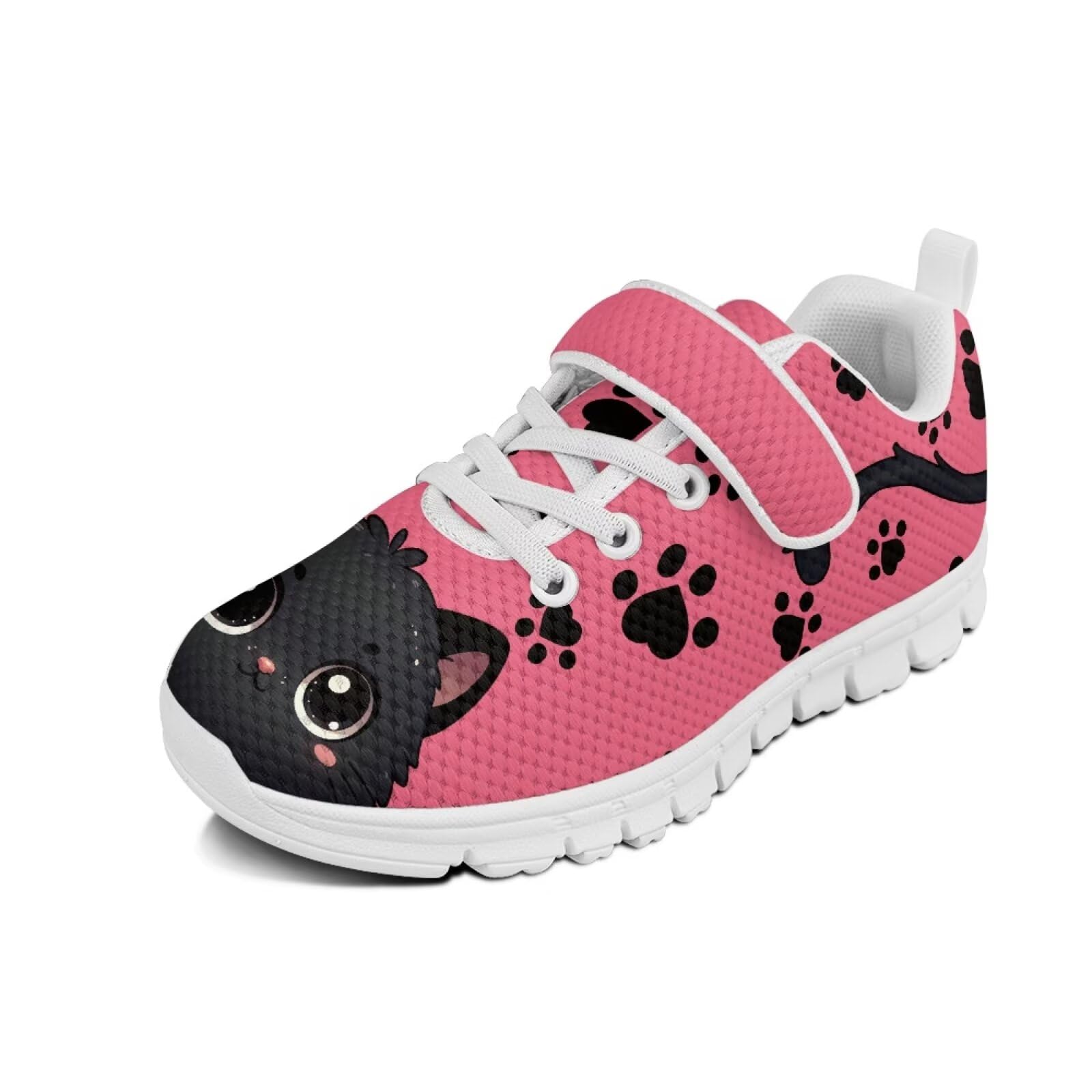 Cugasmaru Cute Cat Gym Shoes for Girls Slip On Sneakers Size 1.5 Big Kids Footwear Fun Paw Print Shoes for Playing Tennis Lightweight School Dance Athletic for Pre-Teens Girls