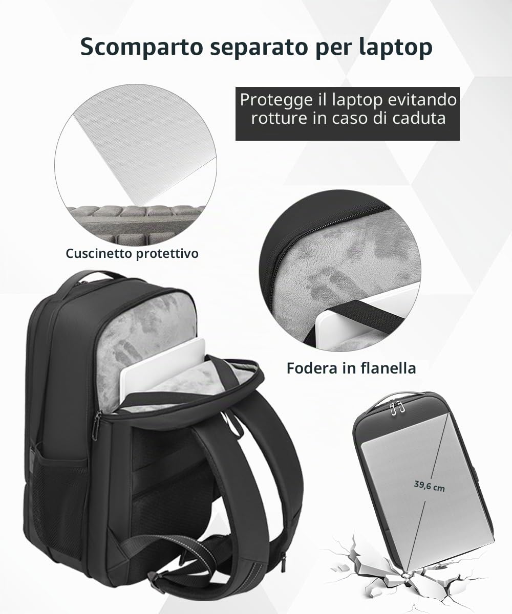 Zaino da lavoro per uomo Zaino sottile espandibile per laptop da 15,6 pollici con porta USB per caricabatterie