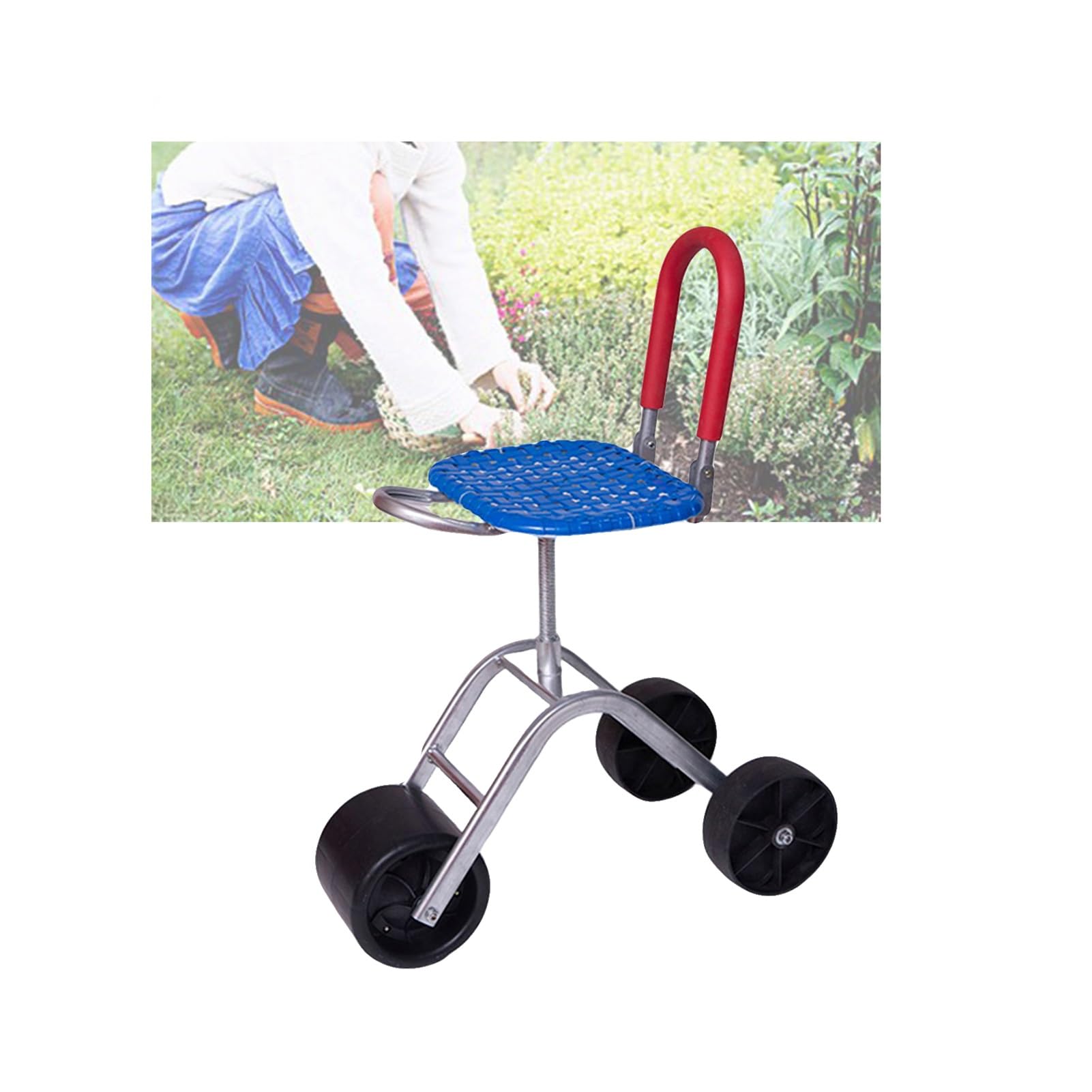 Generico Sgabello da Giardinaggio Regolabile in Altezza for Piantare, Carrello Giardino Girevole A 360° con Sedile, Pieghevole(Blue)