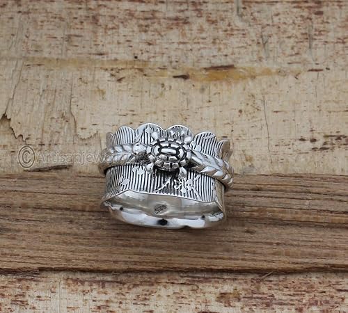 Miniatura 4 de 925 Sterling Silver Ring, Handmade Ring, Worry Band Ring, Chunky Silver Ring, Fidget Spinner Ring, Tortoise Spinner Ring, Spinner Band Ring, Thumb