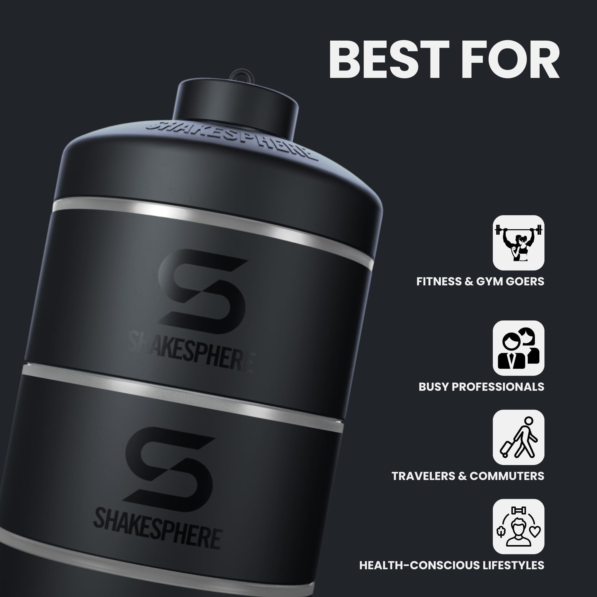 ShakeSphere Conteneurs empilables – Organiseur pour collations, poudres de protéines, Noix et suppléments – 3 Supports Anti-Fuite – Rangement Portable pour Bureau, Salle de Sport et Voyage (givré)
