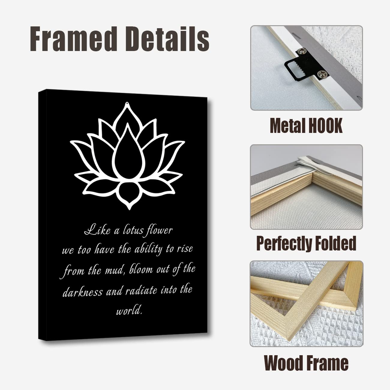 Cuadro Decorativo de Lienzo con diseño de Flor de Loto, Citas Inspiradoras, póster para SPA, láminas Decorativas para Yoga, meditación y Ambiente Espiritual (Flor de Loto-3, 50x75