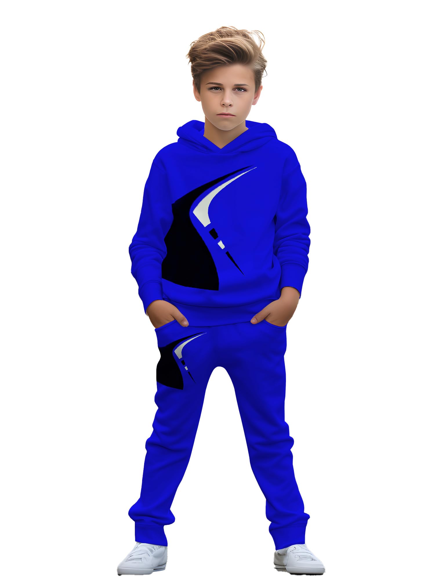 Boy, casual wear. Suitable for boys aged 5 to 14, comfortable spring and autumn hooded sweatshirt sets and long pants sets.