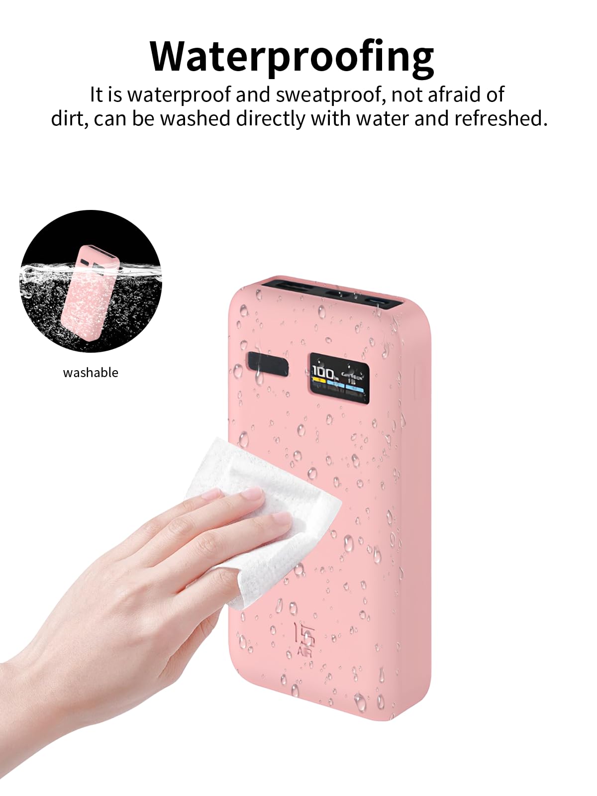 CUKTECH 15 Air Charger Power Bank 100 W, 15000 mAh, silikonowe etui – odporne na zarysowania, uderzenia, pyłoszczelne, przenośne, Slim Fit (różowe)