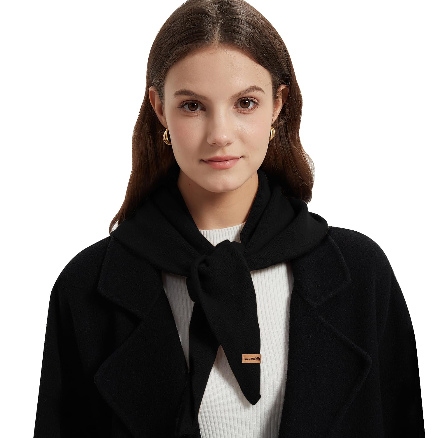 Acushla Unisex Black 01 100% Merino Wool Triangle Scarf For Women Knitted Fashion Neckerchief Lightweight Soft Warm Neck Warmer