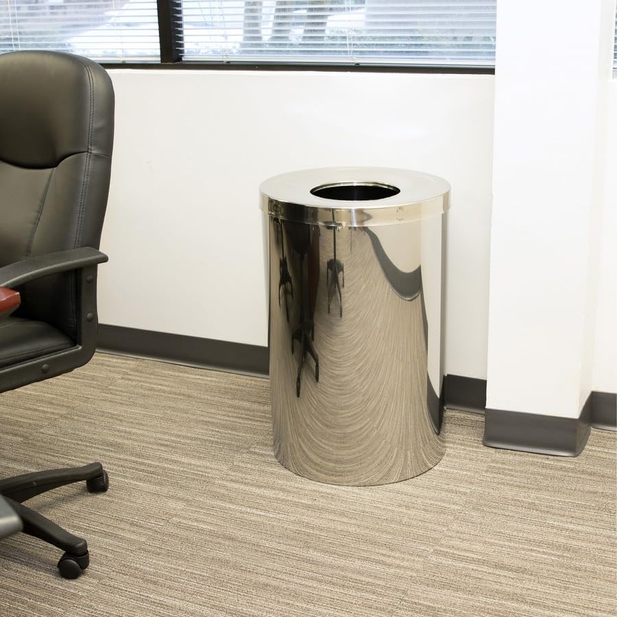 Image of Genuine Joe Round Indoor Waste Receptacle, 30 gal Capacity, 31.5 inch x 20 inch Diameter, Stainless Steel