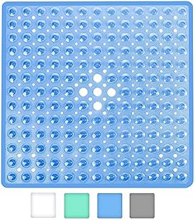 WIMAHA Square Shower Mats, 53 x 53 cm, Non-Slip Bath Mats, Anti-Mould Bath Mats with Suction Cup, Safety Bathroom Mat, Machine Washable Bath Mat (Blue)