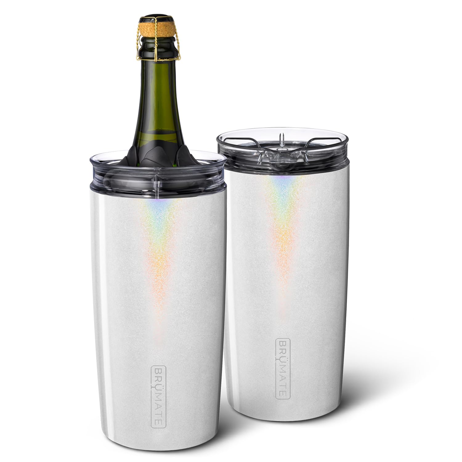 BrüMate Togosa 2-in-1 Wine Chiller Bucket or Champagne Bucket & 100% Leakproof Pitcher | Portable Cooler Fits Most Wine, Champagne, & Liquor Bottles | Perfect Wine Gifts | 49oz (Glitter White)