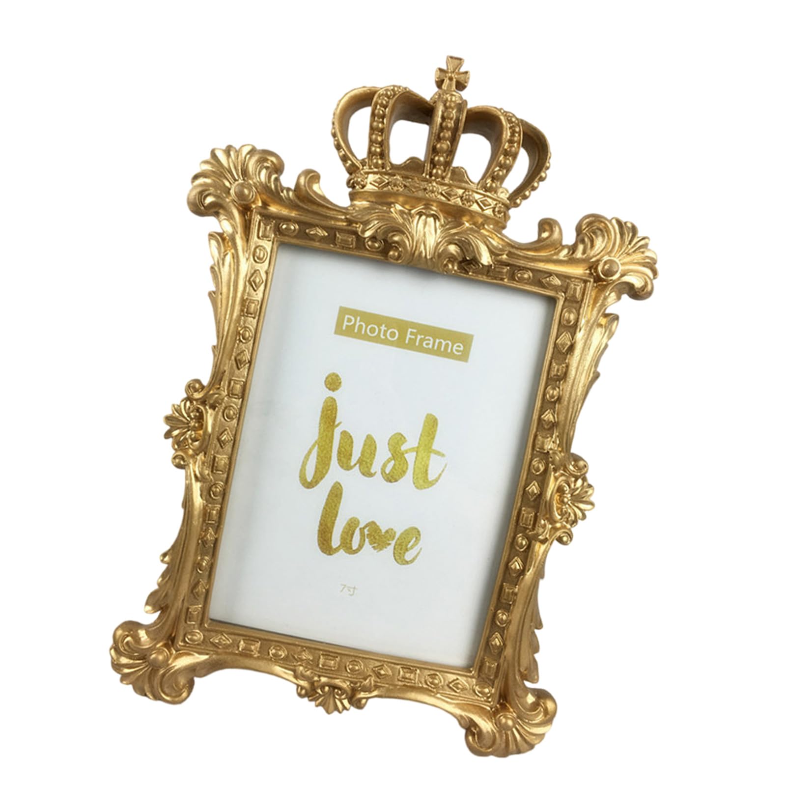 European Elegant Antique Crowns Desktop Photo Frame with Antique Finish Resin Picture Frame for Living Room Decors Gift Resin Picture