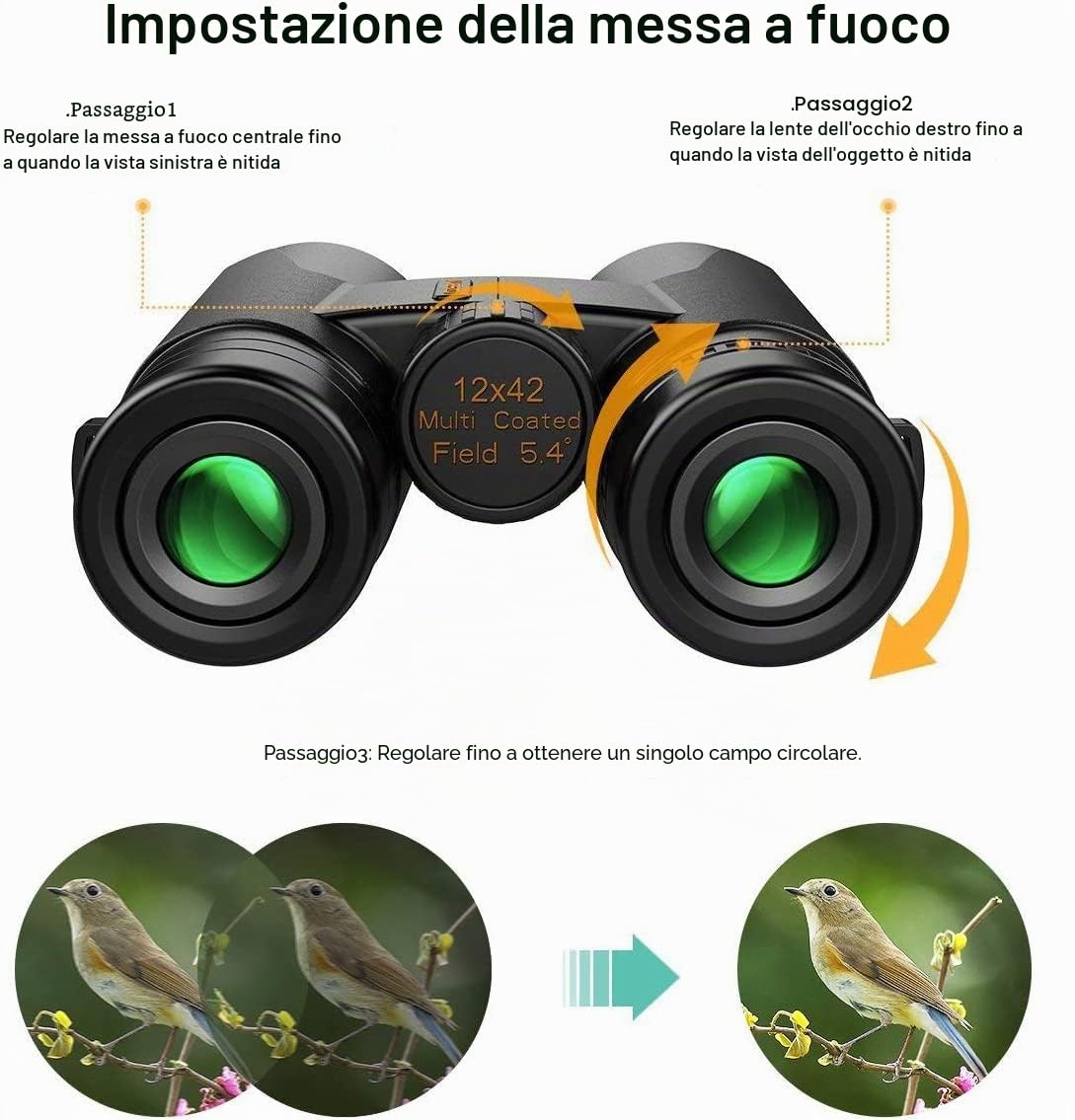 Kylietech Binocolo Professionale Alto Ingrandimento - Prisma BaK-4 e Lente FMC, Impermeabile, Messa a Fuoco Veloce, 12x42 Binocolo con Adattatore Telefonico per Birdwatching, Escursionismo, Caccia