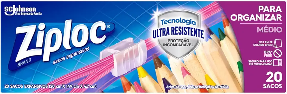 Ziploc Saco Hermético Organizador de Geladeira, Tamanho Médio, 20 unidades