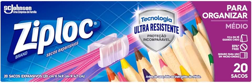Ziploc Saco Hermético Organizador de Geladeira, Tamanho Médio, 20 unidades