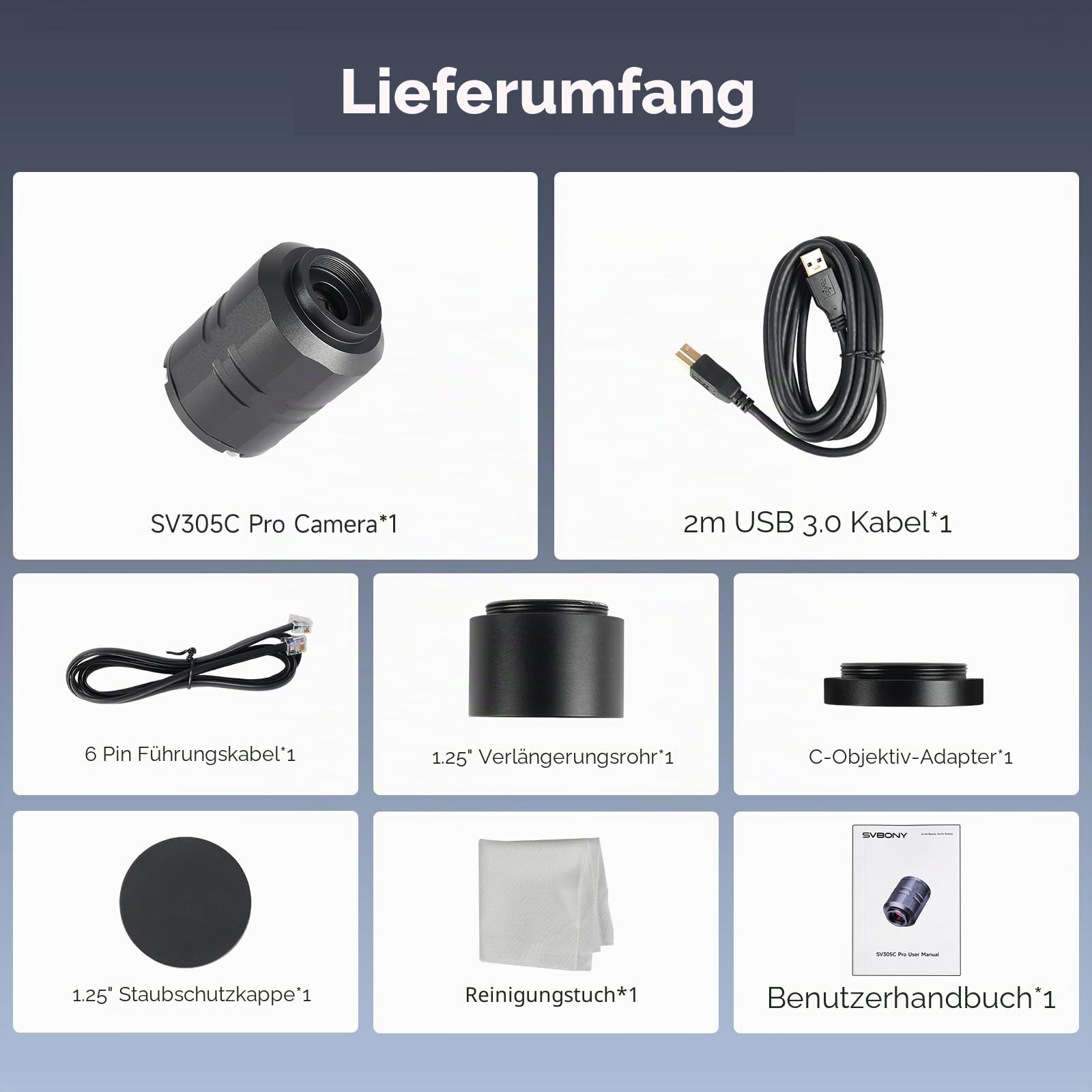 Svbony SV305C Pro Teleskop Kamera, Astro Kamera 1,25'', IMX662 CMOS Sensor, 2MP USB3,0, 128MB DDR, Geringes Ausleserauschen, ST4-Führung, Teleskopzubehör für Astrofotografie