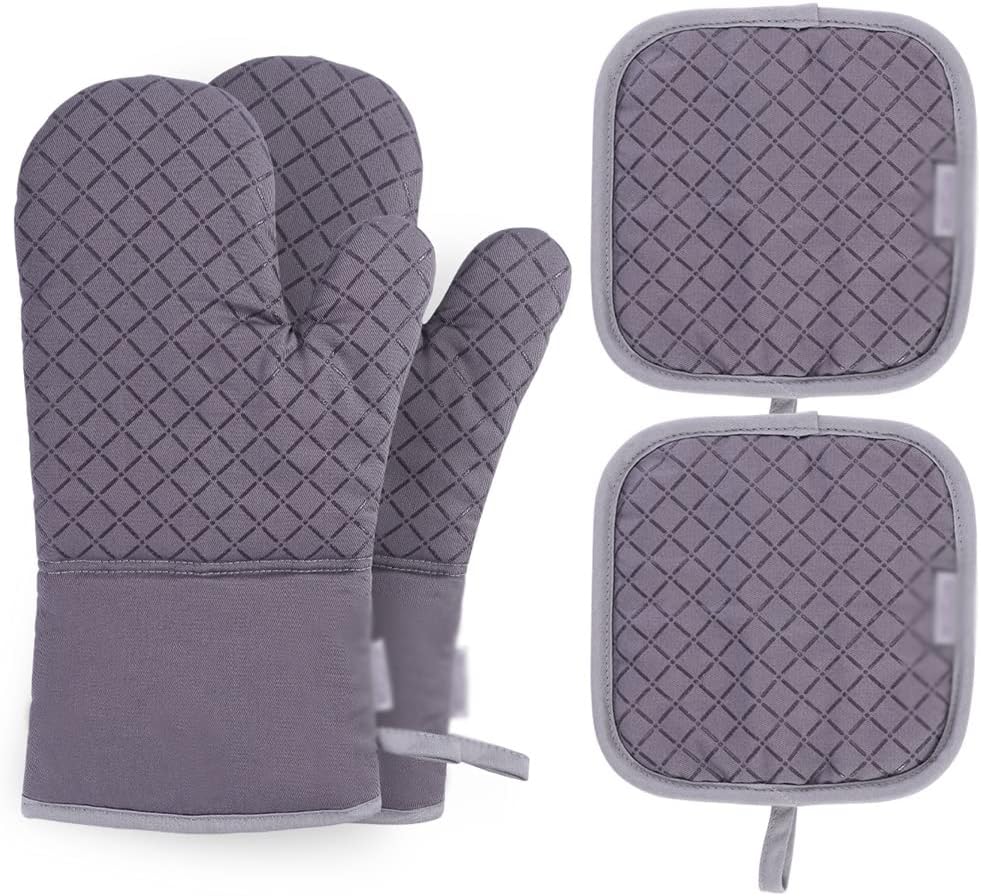 1 Set of Oven Gloves Heat-Resistant Pot Holder Mat Oven Gloves Kitchen Gloves Baking Gloves (Color : Black, Size (D