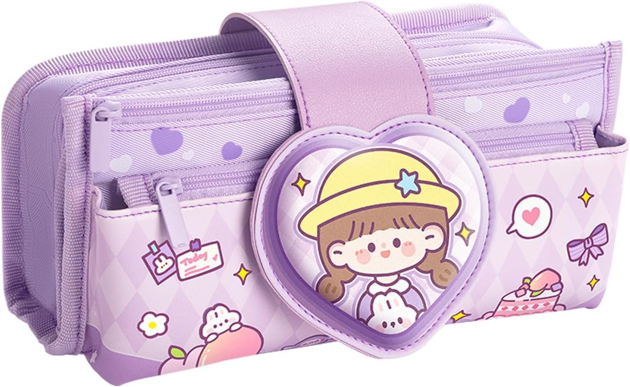 Parshya Canvas Kawaii Pencil Case Three Compartment Cute Aesthetic Pencil Case for Girls Large Capacity Pen Pencil Pouch Multifunctional Stationery Organizer for School Office Kids Use (Purple) (B0DFZ1M1Y5) Amazon Price History, Amazon Price Tracker