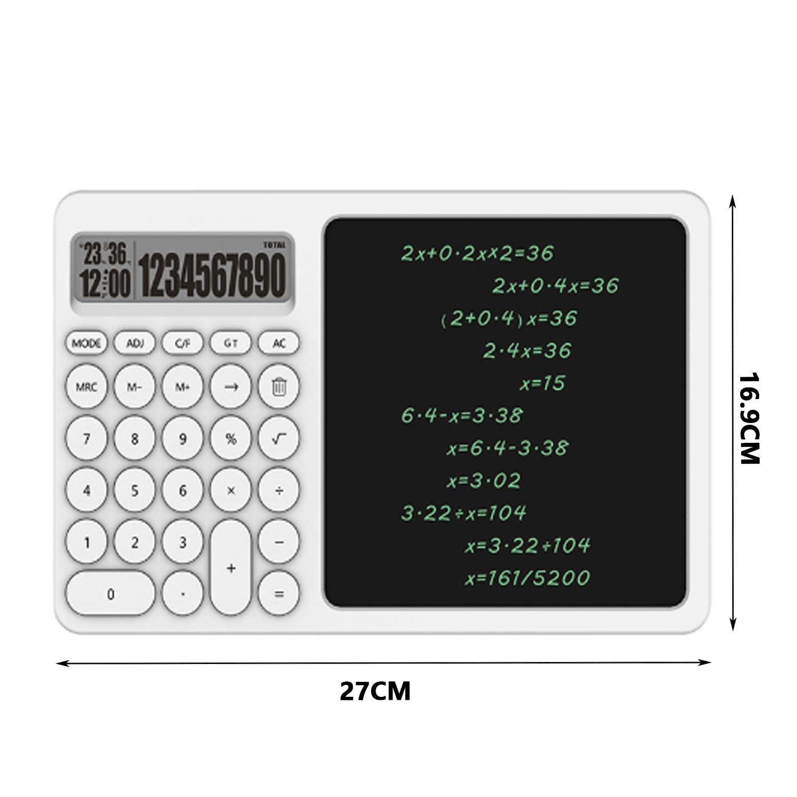 Calcolatrice Scientifica Grafica con Tablet da Scrittura Cancellabile Display LCD a 10 Cifre Calcolatrice Piccola 27×16.9cm，per Ufficio Scuola，Bianco，Giallo(White)