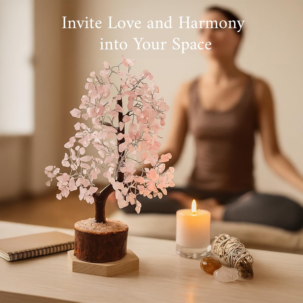 Albero di pietra preziosa – Albero della fortuna con vere pietre – quarzo rosa Chakra albero, pietra curativa armonica, pietra preziosa decorazione albero amore e armonia – albero di