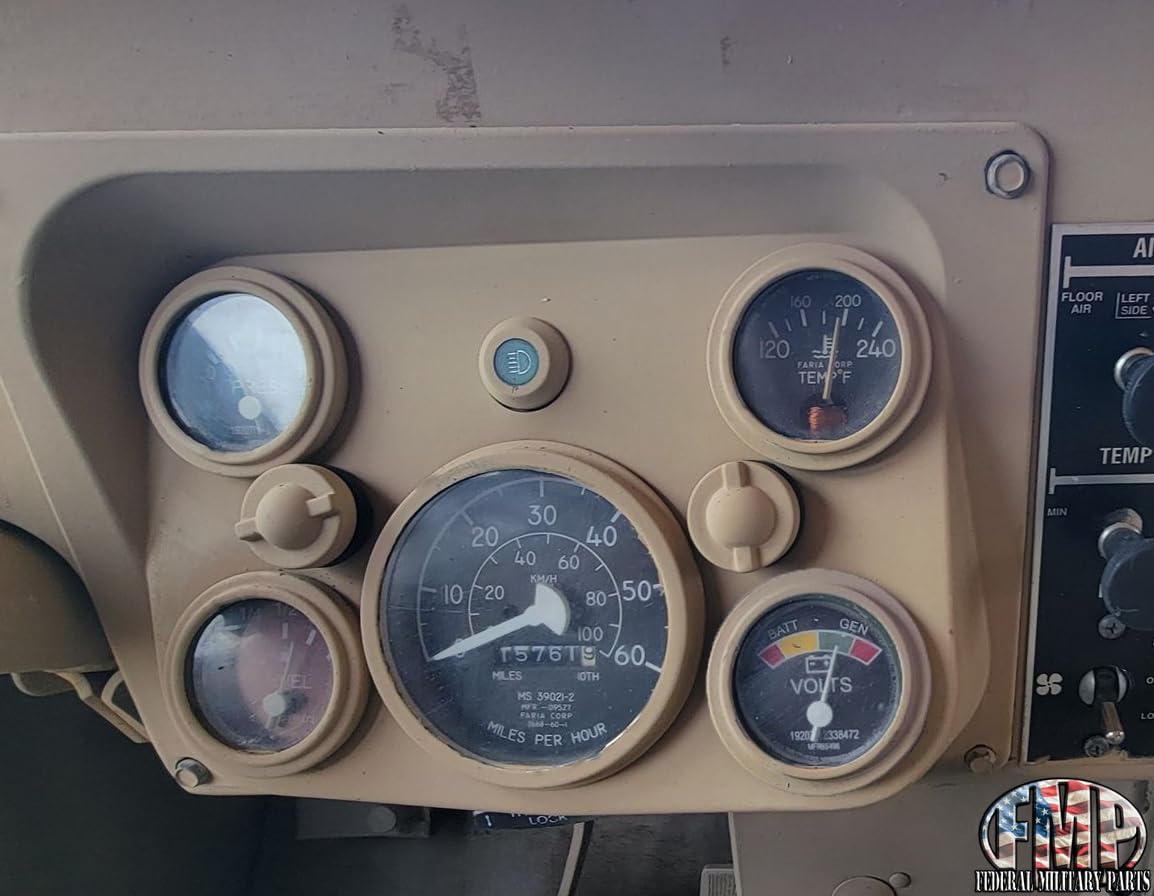 Instrument Panel + Set of 5 Dashboard Gauges, Speedometer, Fuel, Water, Pressure, Battery Voltage Gauge- Compatible with Humvee- Green, Black, or Tan (383 Green)