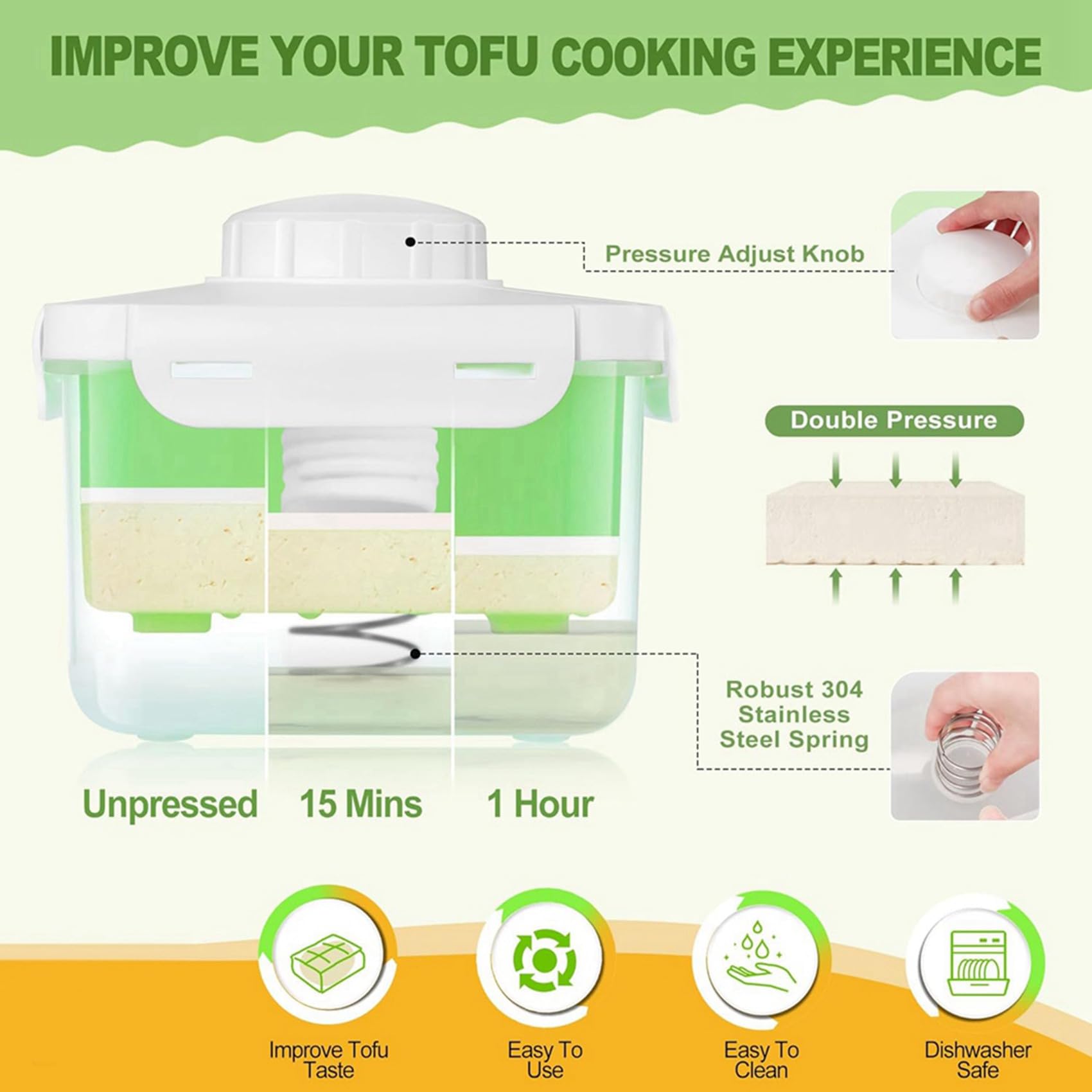 4X Tofupresse, Verstellbare Tofupresse, Spülmaschinenfest, Große Vegane Tofupresse mit Abtropfschale, Schnelles Entnehmen