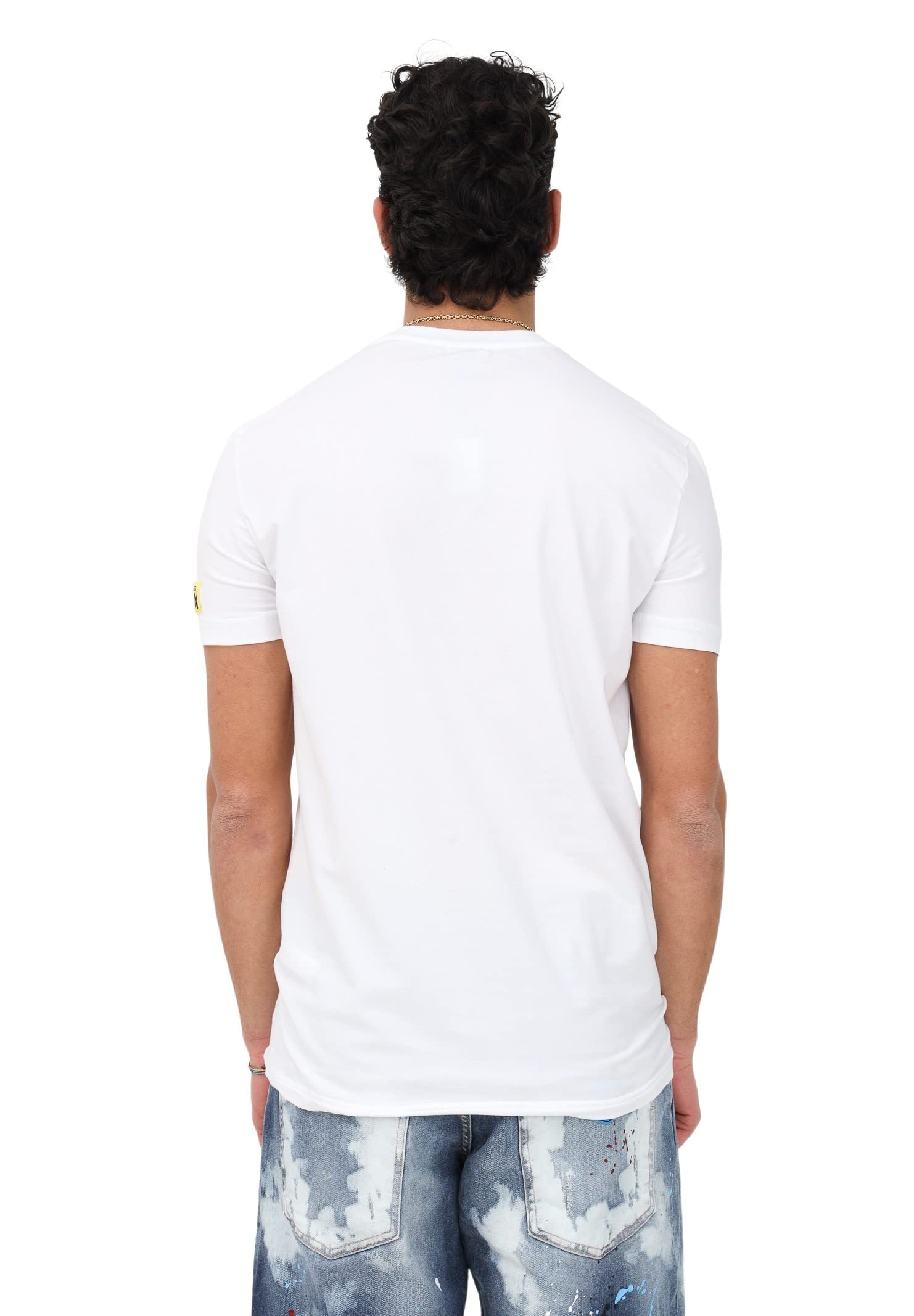DSQUARED2 T-Shirt Uomo Bianco T-Shirt Casual con Patch Logo Icon sulla Manica XXL