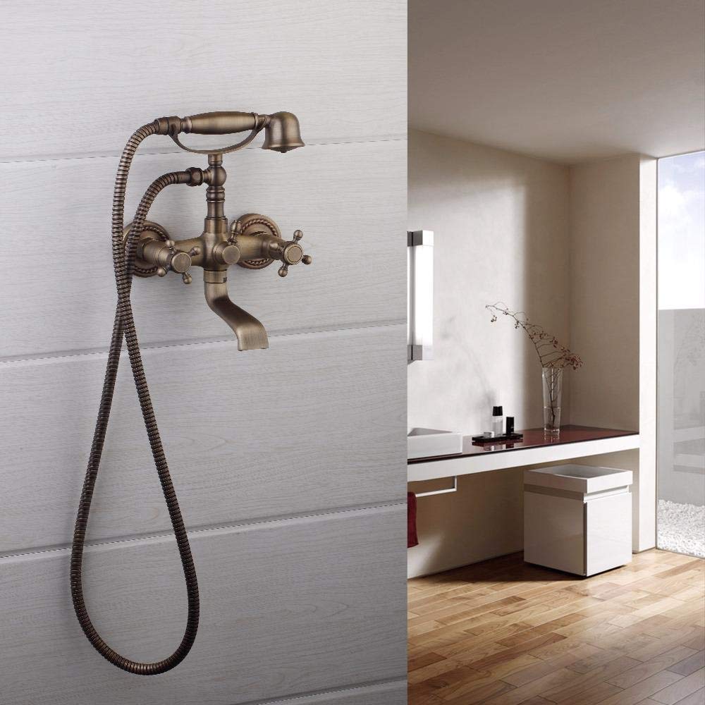 SBCGFY Bathtub Telephone Wall Mounted Double Handles Antique Brasshandshower Bathroom Basin Sink Faucet Mixer Tap