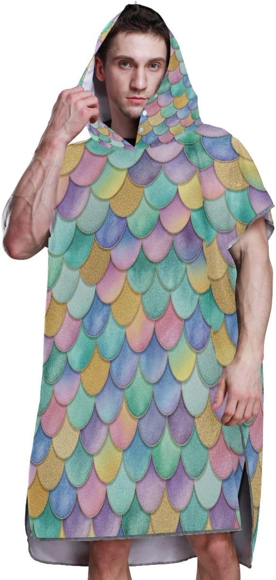 Joisal Rainbow Mermaid Surf Poncho Changing Robe for Adults Wearable Men Women Poncho with Hood Hooded Beach Towel Print