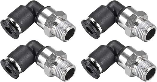 uxcell Push To Connect Tube Fitting Male Elbow 4mm Tube OD X 1/8NPT Thread Pneumatic Air Push Fit Lock Fitting 4pcs