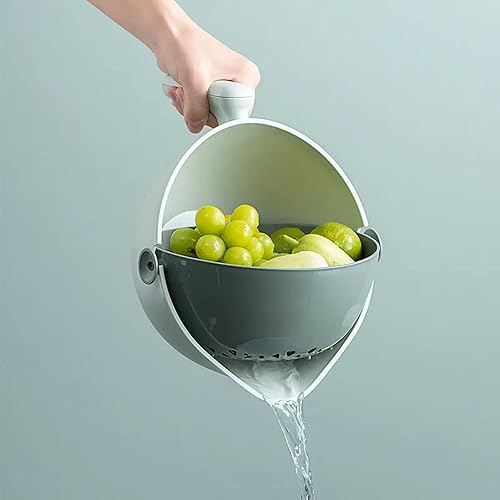 Cesta de drenaje giratoria 2 en 1 para lavado de frutas y verduras con asa, colador para cocina, accesorios de cocina, utensilios de cocina,