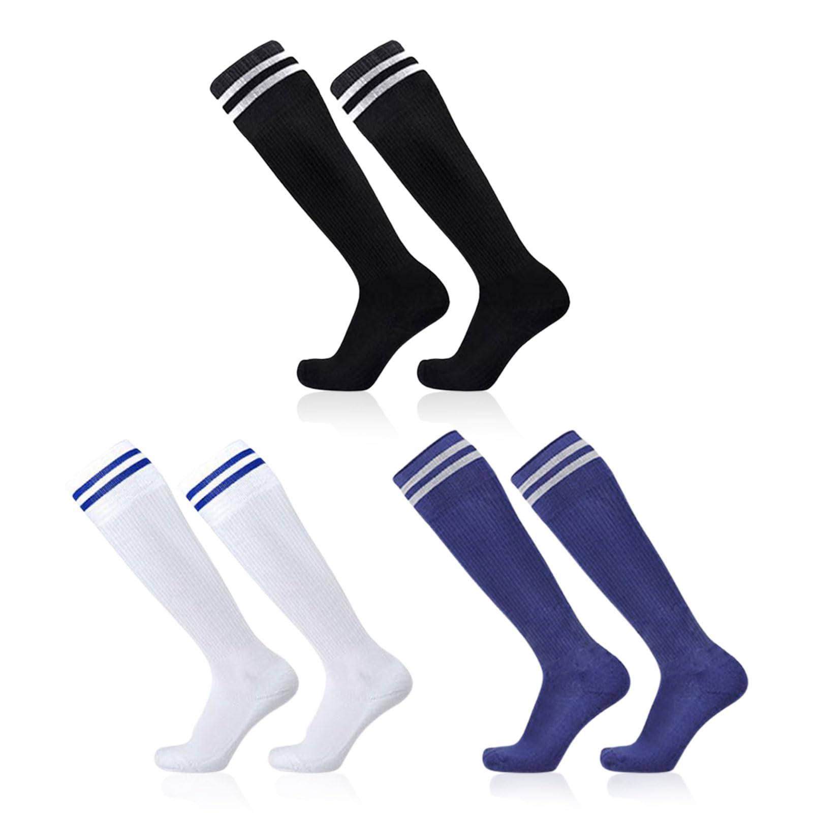 SKHAOVS 3 Pares Calcetines de Fútbol Niños, Medias de Fútbol para Niñas Niños, Calcetines Largas de Baloncesto Tenis Rugby, Calcetines de Deporte Hasta Rodilla para 5 a 12 Años