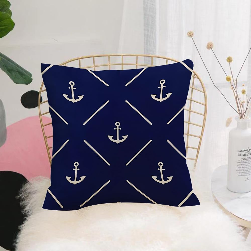 HYOSXW Cushion Cover,Throw Pillow Case Home Decorative for Living Room Bedroom Sofa Chair 16X16 Inch,Horizontal seamless pattern with anchors. White anchors isolated on blue backgr,Pillowcase 40X40cm