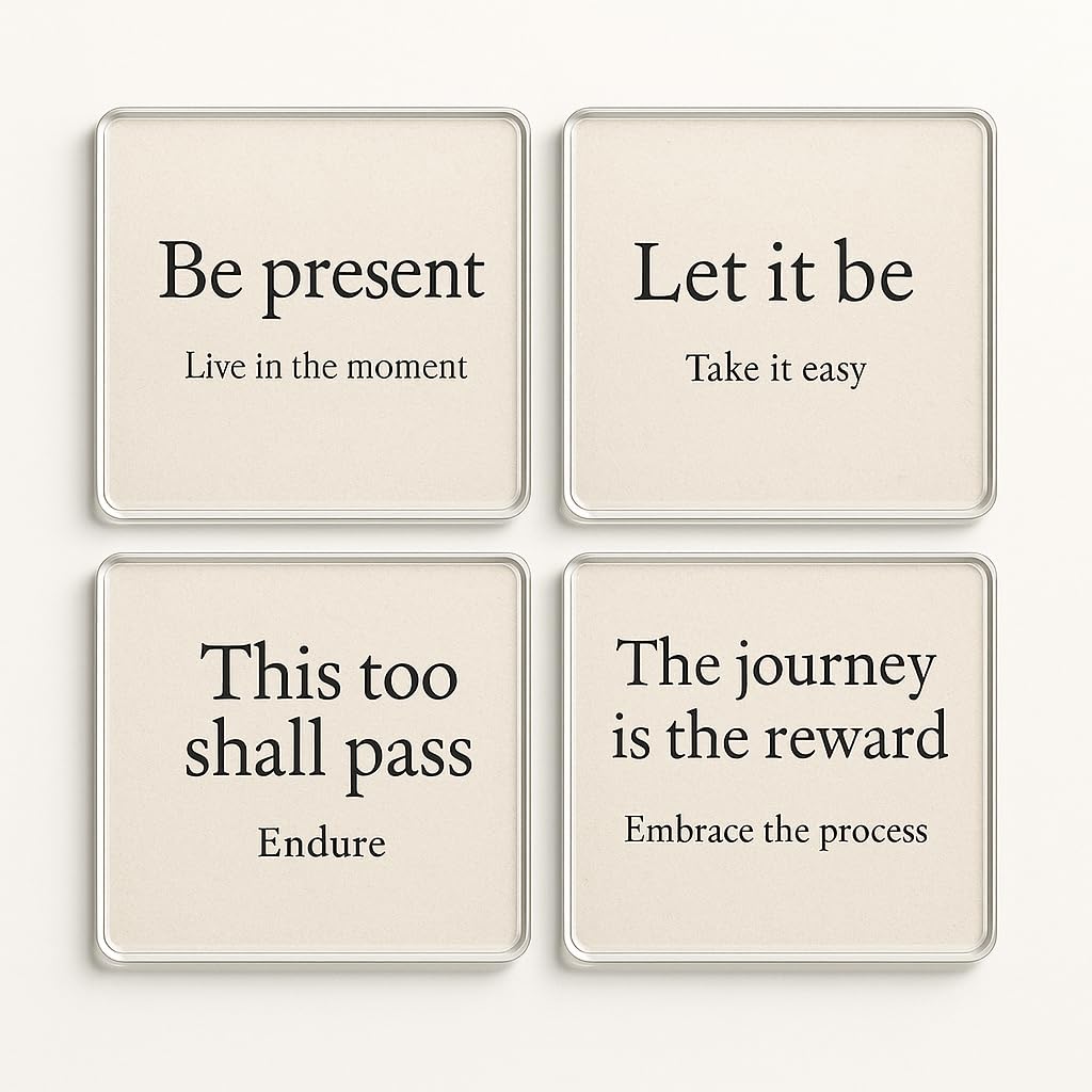 The Plum Penguin Serene Ink Whisper Acrylic Coaster Gift Set Of 4 With Design Gift For Friend - Inspirational Quote Home Decor For Motivational Boost