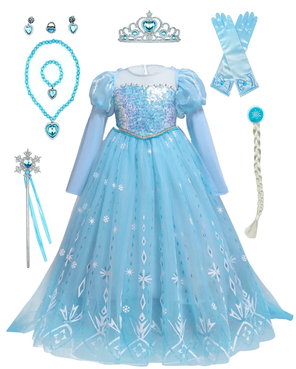 Yalla babY Costume for Kids Girls Tulle Dress Princess Dress Up 100-150CM Birthday Party Cosplay Outfits w/Free Tiara, Wand, etc