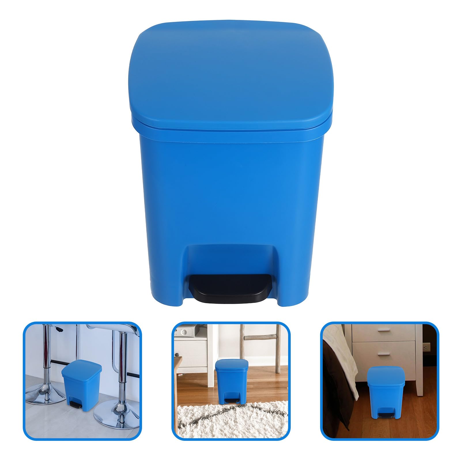 Cubo de Basura Pedal y Tapa Abatible, 10 Litros, Plástico Azul, Contenedor Doméstico para Cocina, Oficina y Dormitorio, Papelera Antiolor para Residuos Cotidianos