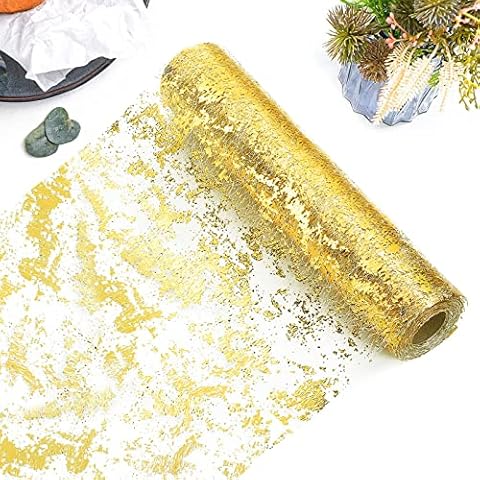 WENYA Table Runner, 28cm x 5M Metallic Foil Table Runners Decoration, Gift DIY Wrapping Ribbon Table Runners for Living Room, Dresser, Indoor Outdoor Parties Table Decoration (Gold) Cover