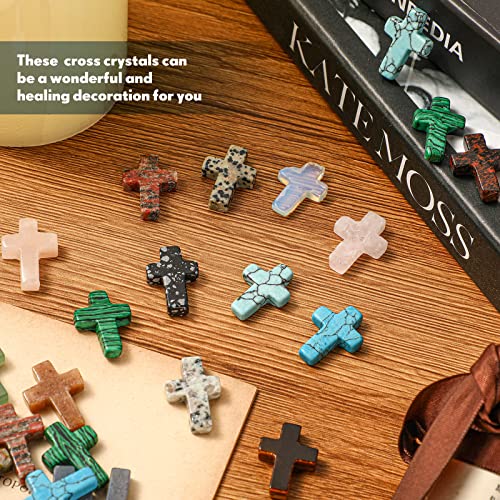 Nuenen 50 Pcs Cross Crystal Stone Bulks 1\'\' Natural Crystal Wall Cross Shaped Worry Stones Charm Palm Pocket Quartz Gift Halloween Easter Decor(0.71 x 0.98 x 0.24 Inch)