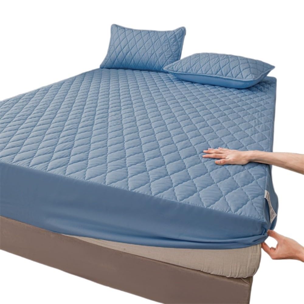 Wasserdichter Matratzenschutz wasserdichte Matratze Abdeckung Muster Einfarbig Protector Atmungsaktive Elastische Bettdecke(Blue-200x200cm-)