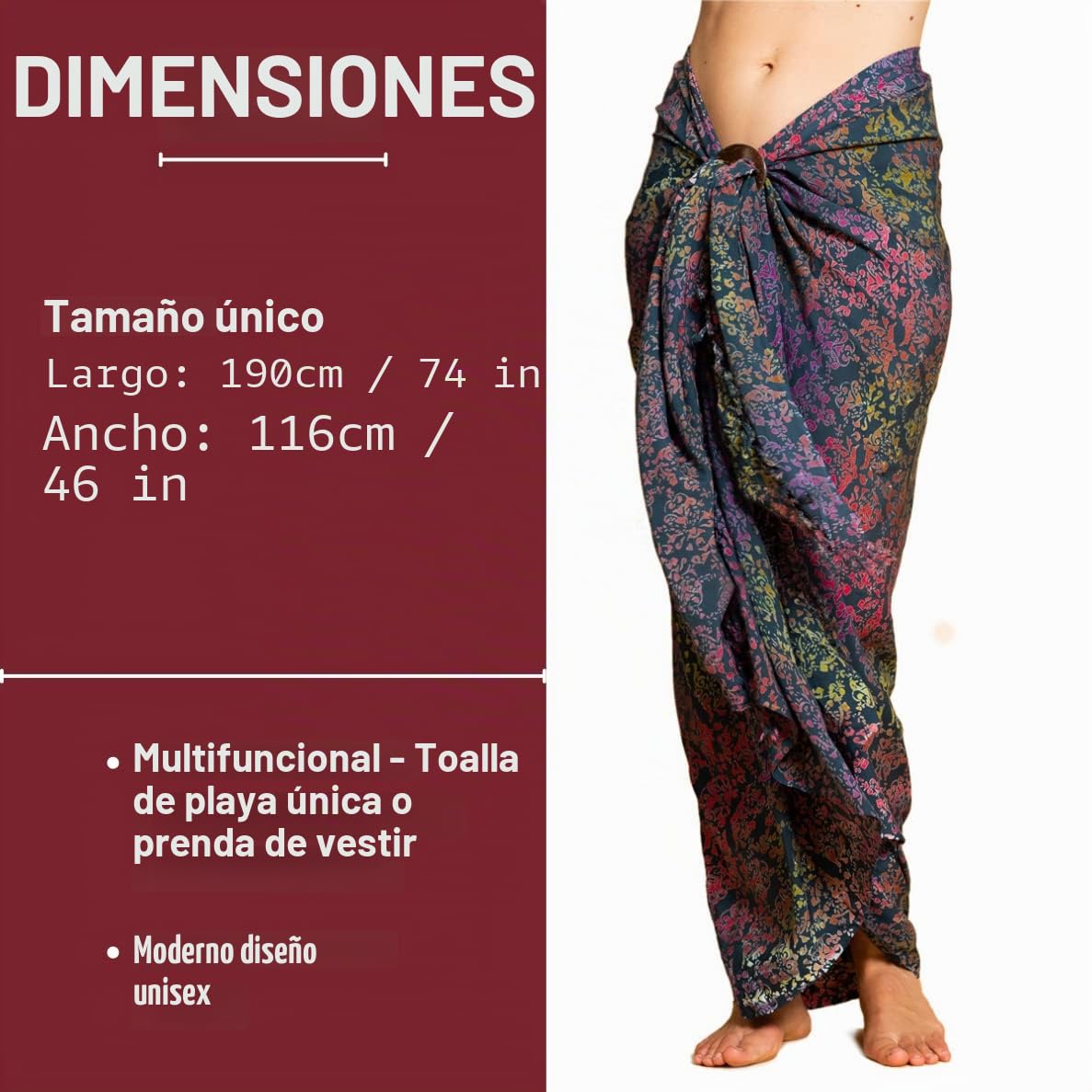 PANASIAM Pareo Tonos Azules - Pareo de Viscosa Opaca - Falda Cruzada | Para mujer & hombre, pareo de playa, vestido de playa ligero, cubre bikini ligero o toalla de playa, pieza única artesanal
