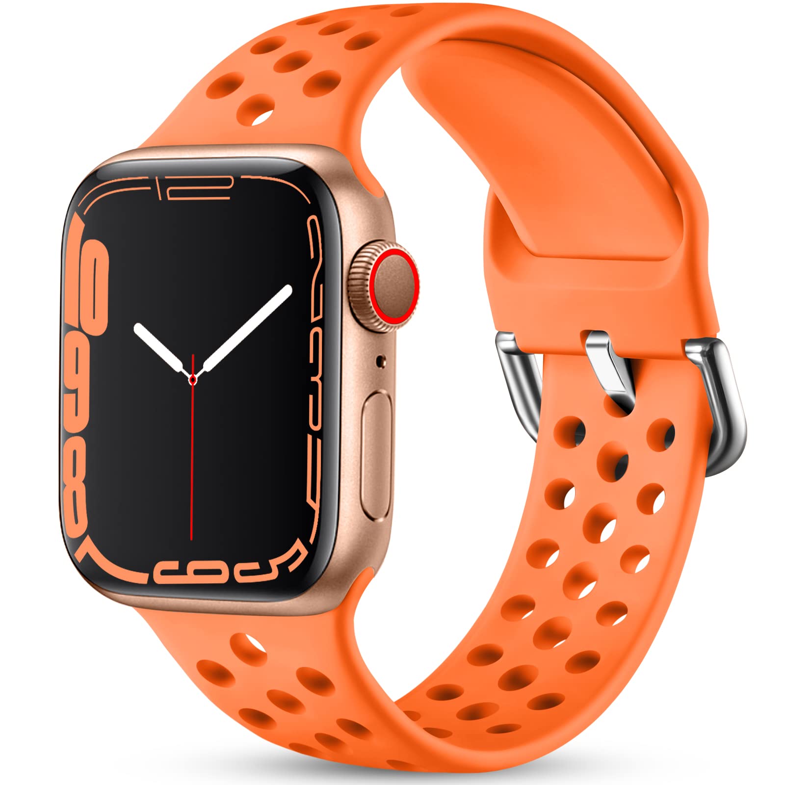LEOMARON Compatible with Apple Watch Band 42mm 44mm 45mm 41mm 40mm 38mm Women Men, Breathable Sport Soft Silicone Replacement Strap Wristband Compatible for iWatch SE Series 7 6 5 4 3 2 1, Orange