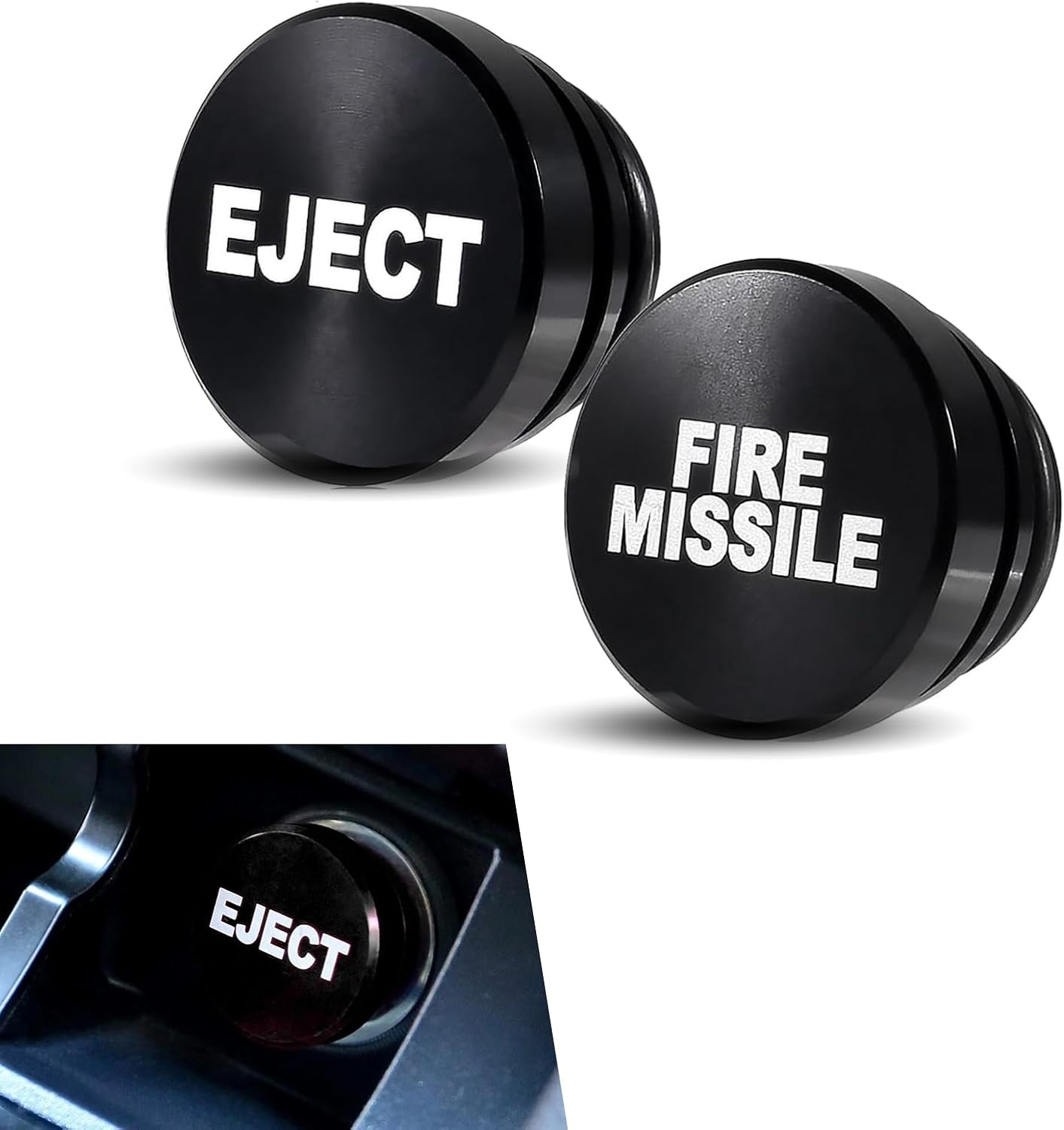 2 PCS Car Metal Cigarette Lighter Cover, 1.08" x 0.68" Dustproof Waterproof Sealed Protector with Rubber Ring, Anti-scratch Plug and Play Plug Decoration, Universal for Car Motorcycle (Black)